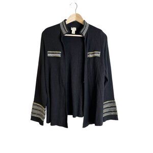 CHICO'S Heidi Sweater Cardigan Black Embellished Size 2 US Large 12/14